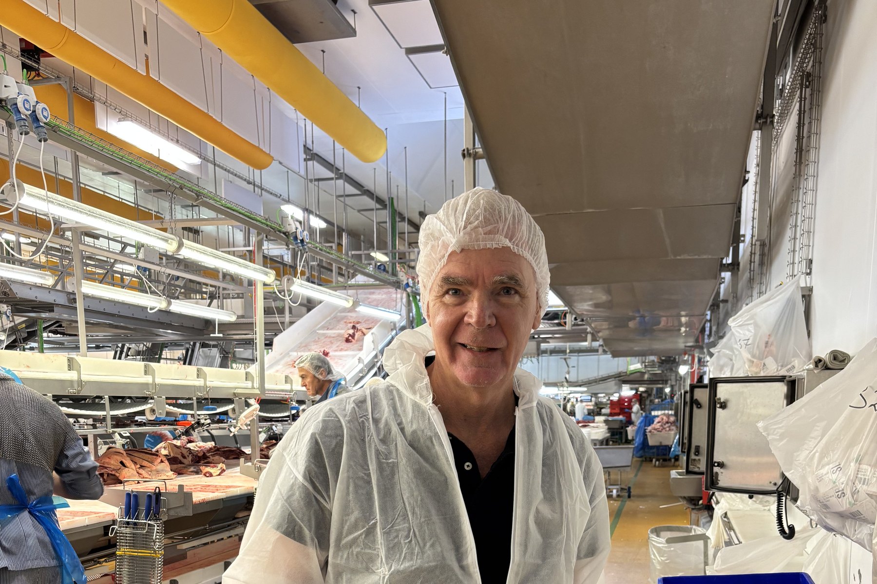 On a meat processing line.