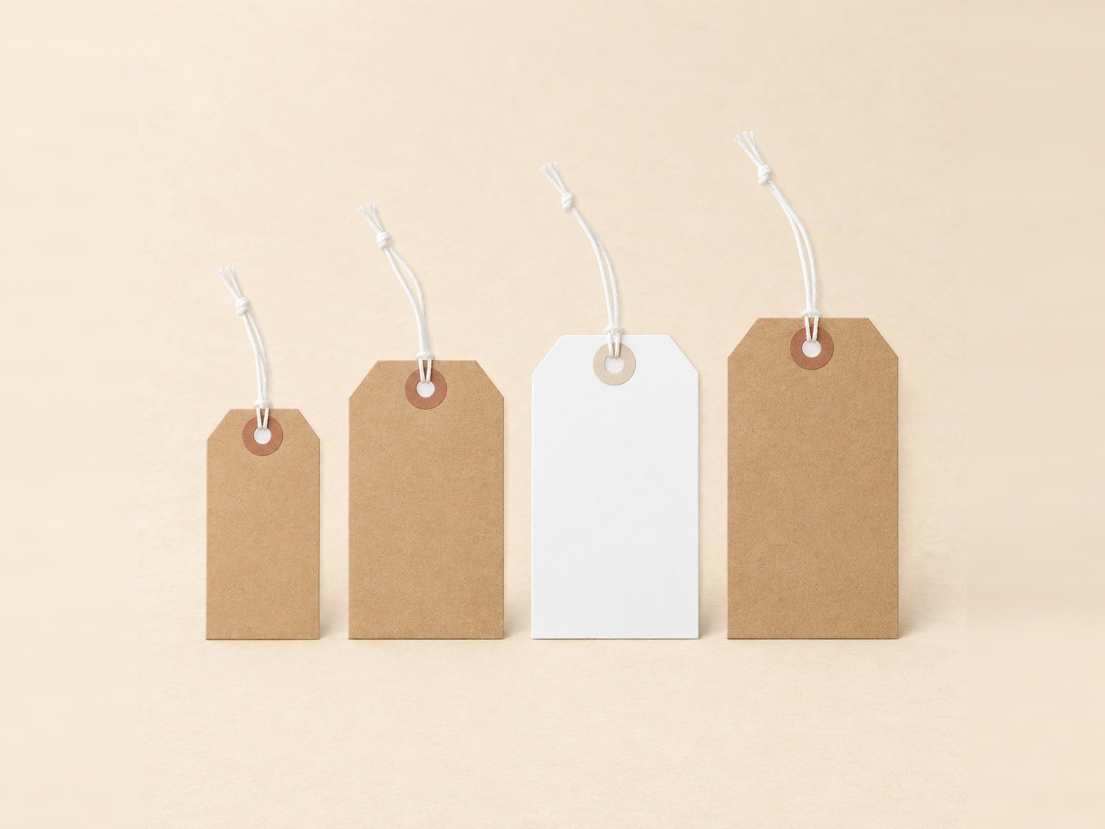 Hang Tags in several sizes, kraft and white